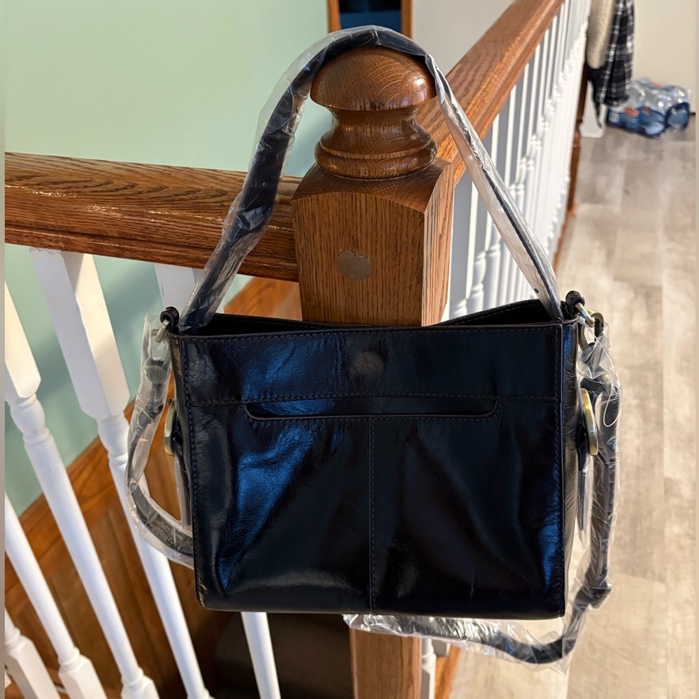 NWT HOBO Black Polished Leather Render Small Crossbody Bag $248